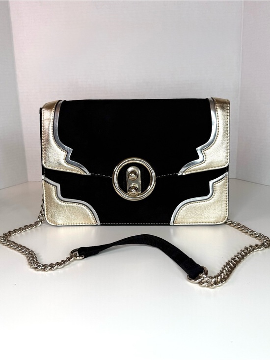Express Handbags - Express Women's Crossbody Mixed Media Black Velvet & Metallic Gold/Silver Bag